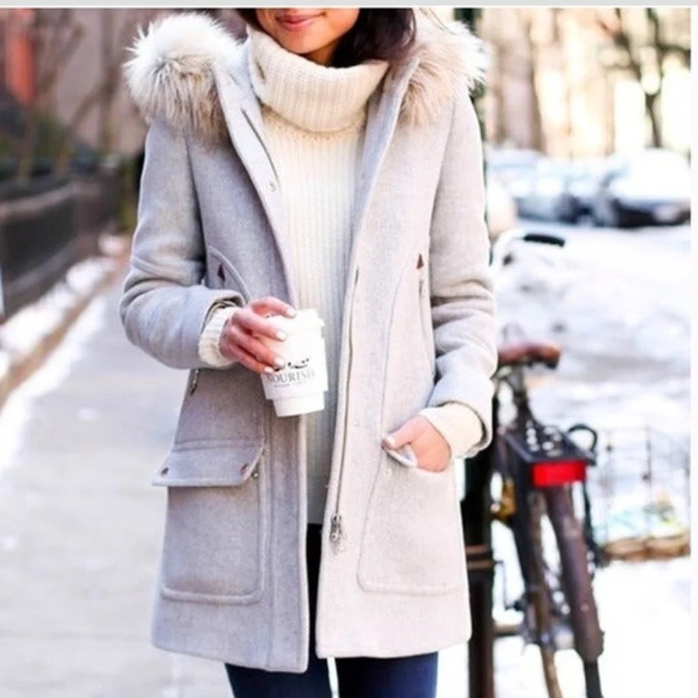 $375 J. Crew Chateau Parka in Italian Stadium-Cloth Wool Gray 4P NEW without tag